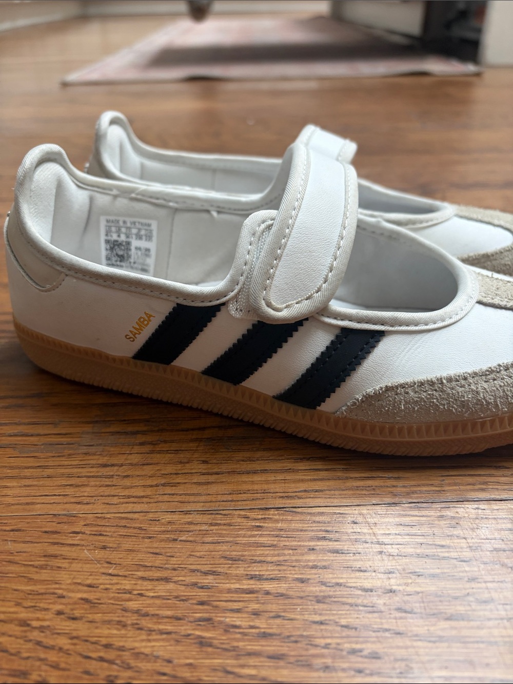 adidas Kids White and Tan Mary Jane Strap samba Shoes